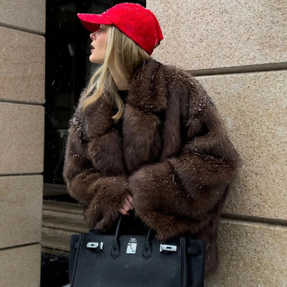 luxury fluffy fur coat for women