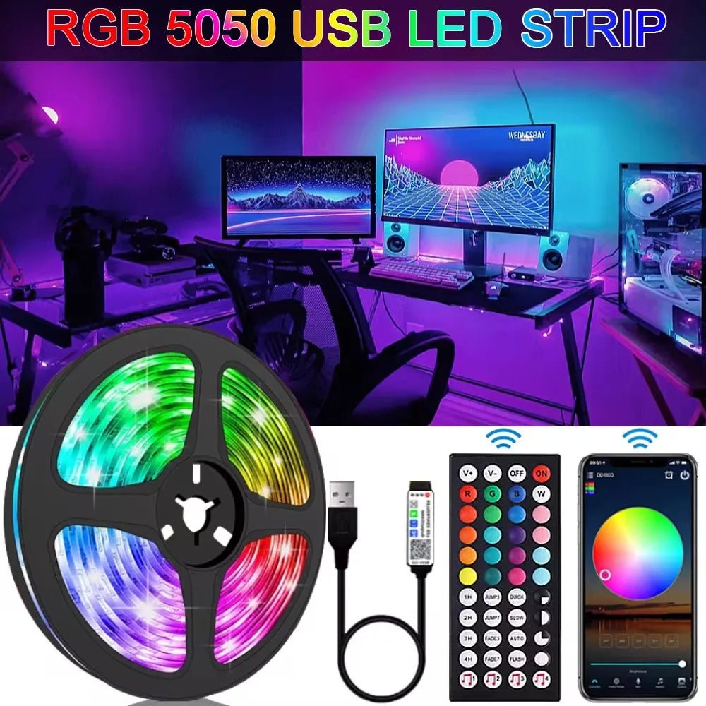 RGB 5050 LED Strip Light Remote App Control TV Led Backlight Flexible Ribbon Tape USB 5V Led Light for PC Gaming Room Decoration - Kaiju Mafia
