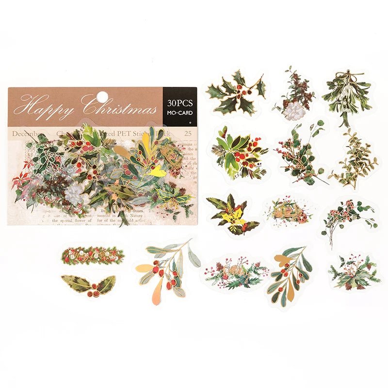 30pcs/pack Christmas Series Bronzing Craft Sticker DIY Vintage Festival Scrapbooking Material Label Diary Junk Journal Planner - Kaiju Mafia