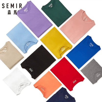 Semir Summer Cotton T Shirts Men 2025 Simple O Neck Stretch Solid New Tops Clothing Casual Tshirt Man Streetwear Cool Tee Shirts