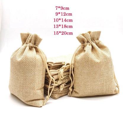 50/100Pcs Burlap Linen Drawstring Bag Jute Gift Bag Jewelry Packaging Organizer Storage Bag Party Favor Party Candy Bags - Kaiju Mafia