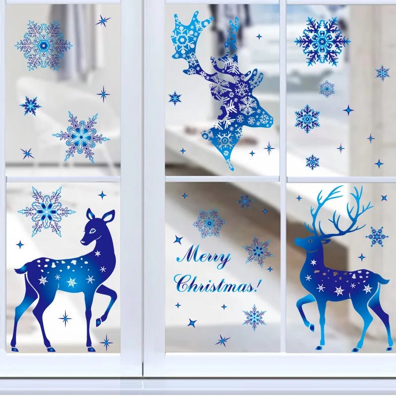 Christmas Snowflake Window Clings Stickers Santa Claus Reindeer Wall Glass Sticker Xmas Decorations Navidad 2023 Home Decor Noel - Kaiju Mafia