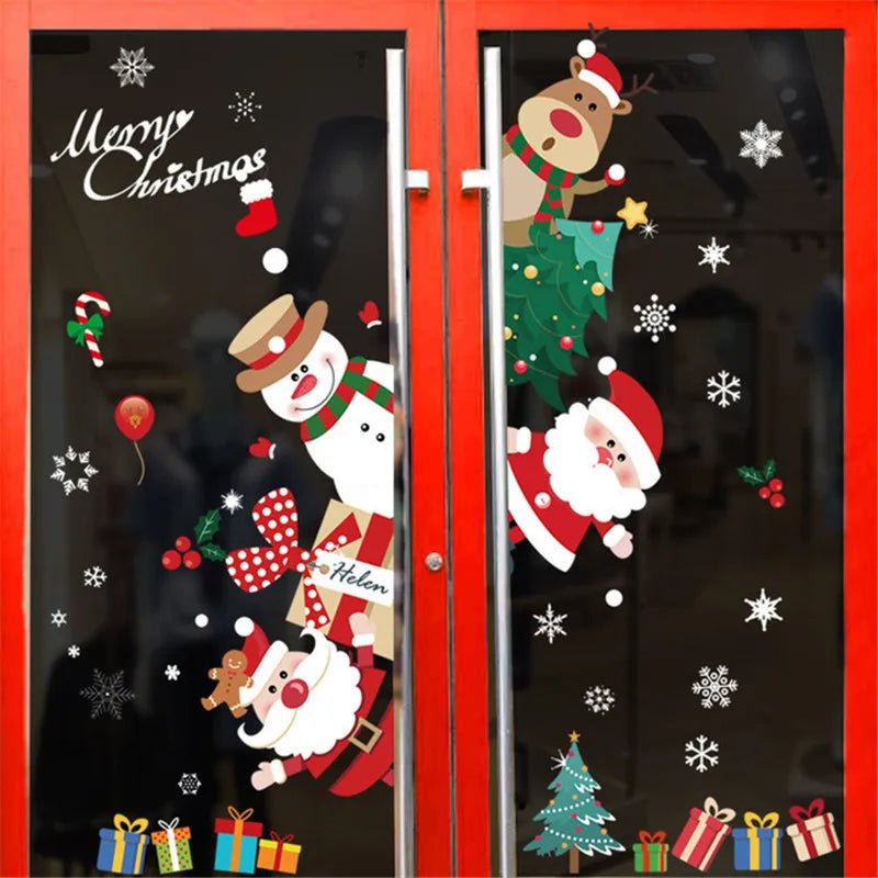 Christmas Snowflake Window Clings Stickers Santa Claus Reindeer Wall Glass Sticker Xmas Decorations Navidad 2023 Home Decor Noel - Kaiju Mafia