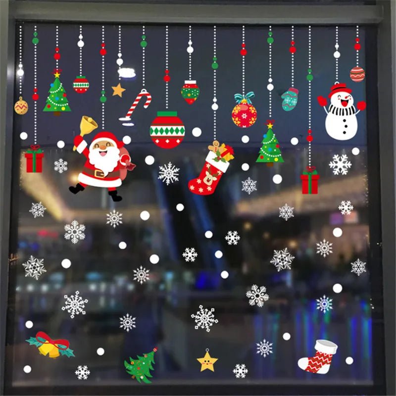 Christmas Snowflake Window Clings Stickers Santa Claus Reindeer Wall Glass Sticker Xmas Decorations Navidad 2023 Home Decor Noel - Kaiju Mafia
