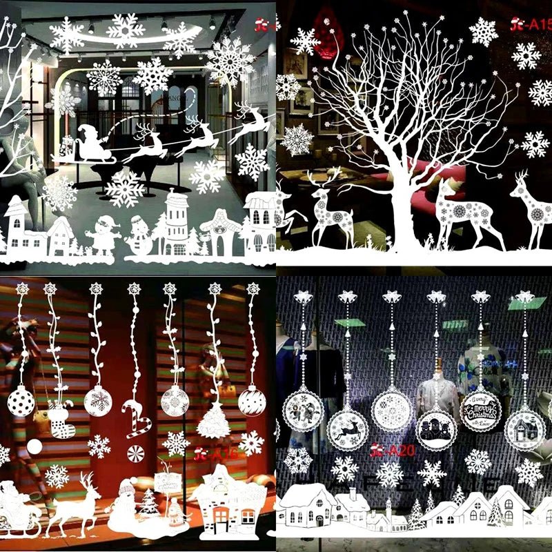 Christmas Snowflake Window Clings Stickers Santa Claus Reindeer Wall Glass Sticker Xmas Decorations Navidad 2023 Home Decor Noel - Kaiju Mafia