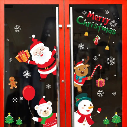 Christmas Snowflake Window Clings Stickers Santa Claus Reindeer Wall Glass Sticker Xmas Decorations Navidad 2023 Home Decor Noel - Kaiju Mafia