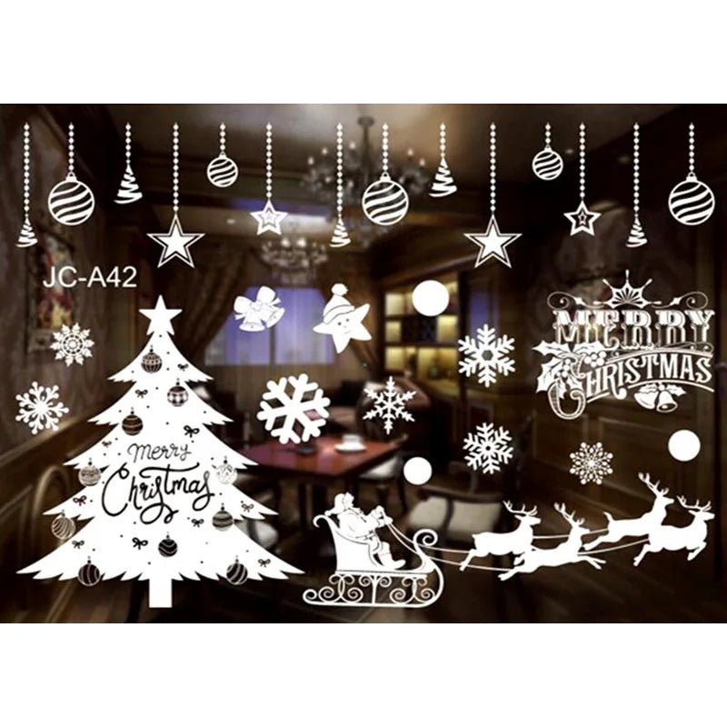 Christmas Snowflake Window Clings Stickers Santa Claus Reindeer Wall Glass Sticker Xmas Decorations Navidad 2023 Home Decor Noel - Kaiju Mafia