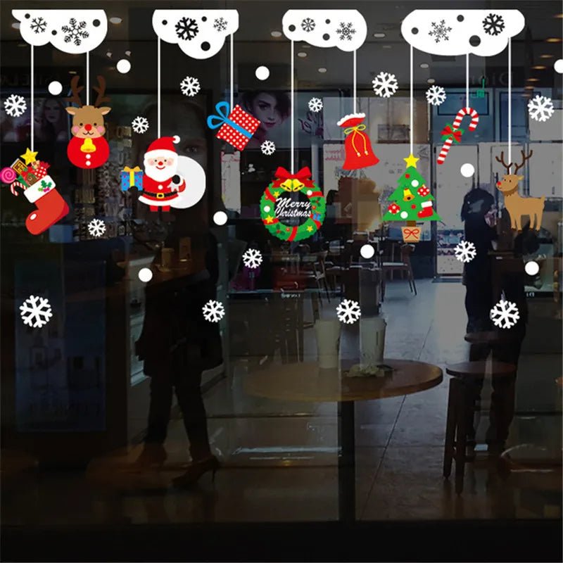 Christmas Snowflake Window Clings Stickers Santa Claus Reindeer Wall Glass Sticker Xmas Decorations Navidad 2023 Home Decor Noel - Kaiju Mafia
