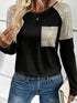 Fashion Sequin Stitching Black Long Sleeves T-shirt Women 2024 Fall and Winter New Versatile Long Sleeves Long Sleeves Pullover Tops Women - Kaiju Mafia