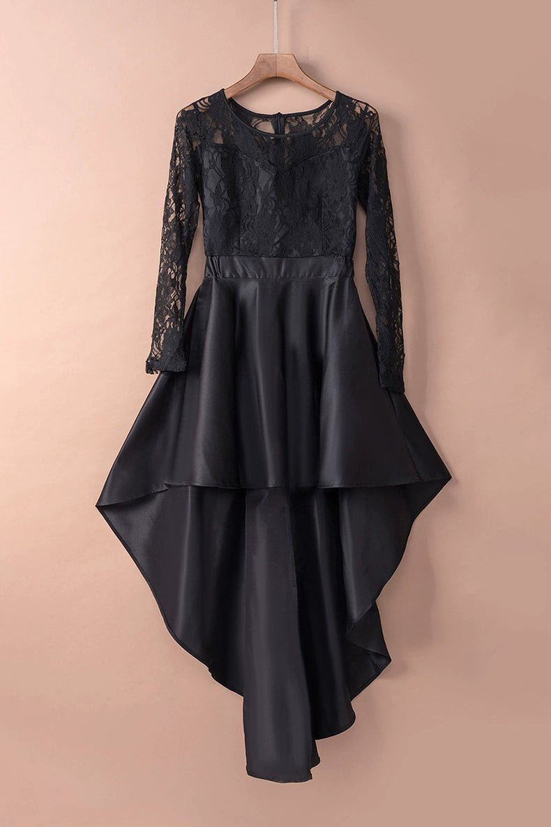 Dilamon Fall and Winter New round Neck Long Sleeves Lace Lace Dovetail Satin Prom Party Dress Dress Long Dress - Kaiju Mafia