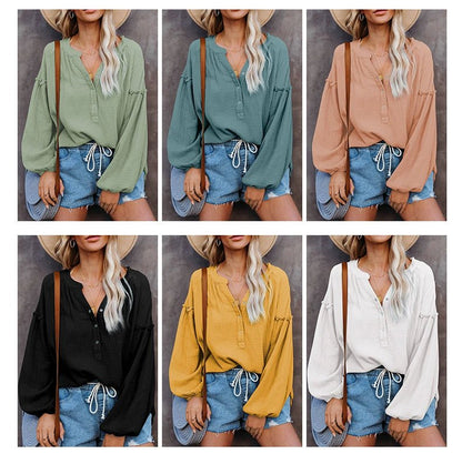 Fall New Arrival Pure Color Long Sleeves T-Shirt Female 2024 Special - Interest Design Casual Loose Plus Size Bottoming Shirt Tops V Neck Tide - Kaiju Mafia
