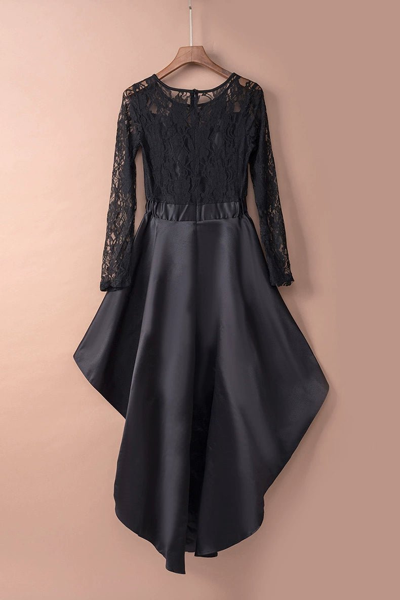 Dilamon Fall and Winter New round Neck Long Sleeves Lace Lace Dovetail Satin Prom Party Dress Dress Long Dress - Kaiju Mafia