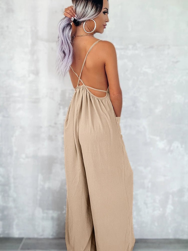 Fashion Loose Backless Suspender Jumpsuit Women 2024 Summer New Arrival Personalized Sexy Cold - Shoulder Sleeveless Jumpsuit Trousers - Kaiju Mafia