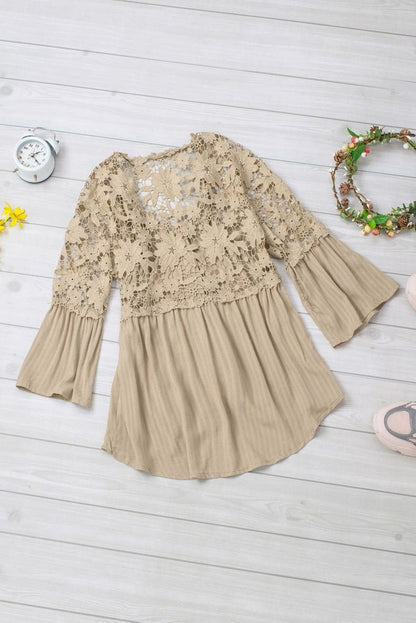 Fashion V Neck Chiffon Shirt Loose Long Sleeves Pullover Lace - Kaiju Mafia