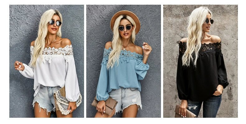 off - Shoulder off - Shoulder Collar Long Sleeves Fashion Loose Lace Shirt - Kaiju Mafia