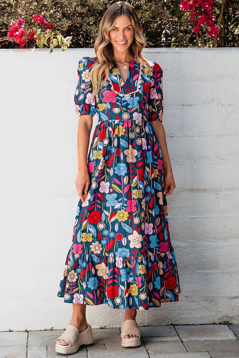 Fashion Short Sleeve Dress Summer Slimming Florals Print - Kaiju Mafia