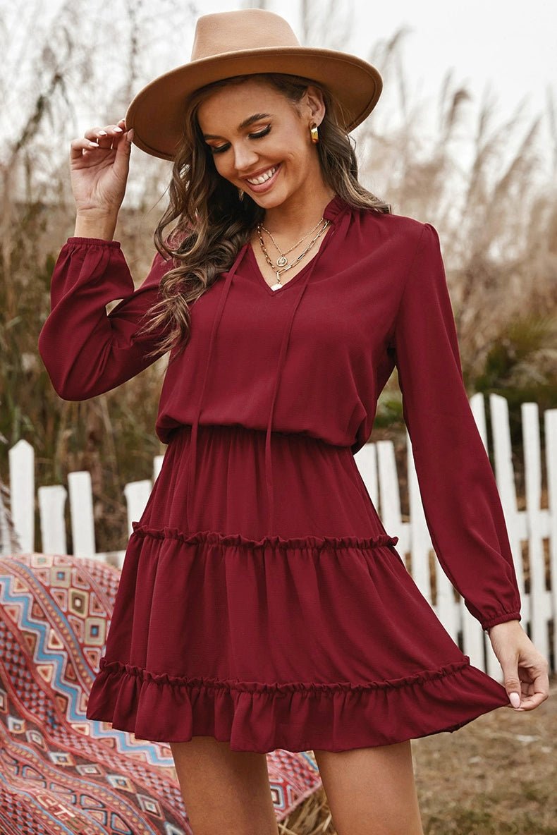2024 Autumn Solid Color Thin Jumpsuit Skirt Fashion Slim Looking Temperament Commute Pullover Loose Knee - Length Dress Women - Kaiju Mafia