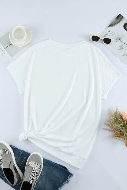 2024 Summer New Arrival Shoulder Solid Color round Neck Short Sleeves T-shirt Female European and American Leisure Minimalist Easiest for Match Three Quarter Sleeve Tops - Kaiju Mafia