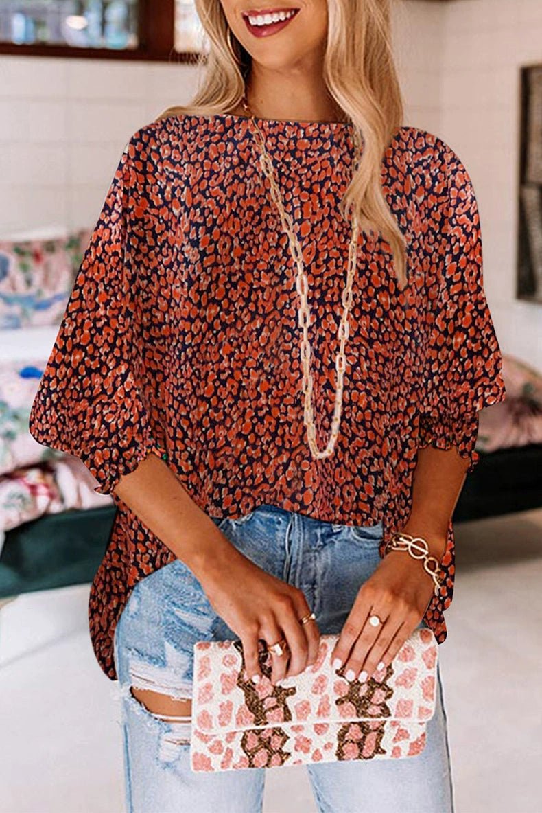 Fashion Leopard Print Print Bubble Pullover Short Sleeve Shirt - Kaiju Mafia