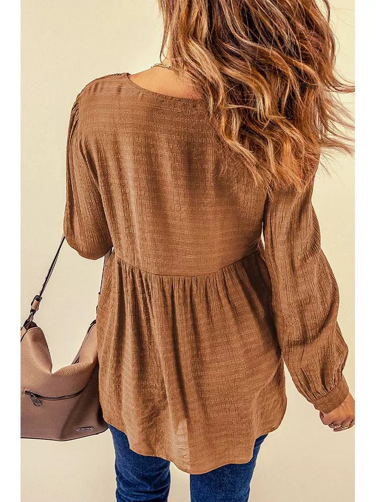 Fall 2024 New Brown Lace Crochet Shirt Women Fashion Style Fashion Button V Neck Little - Girl Style Clothes Tops Women - Kaiju Mafia