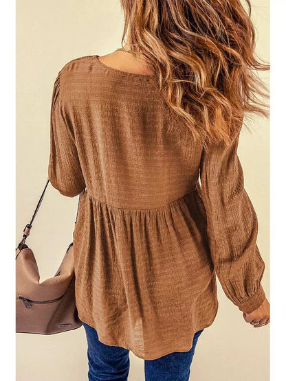 Brown Lace Crochet Shirt - Fall 2024 Women&