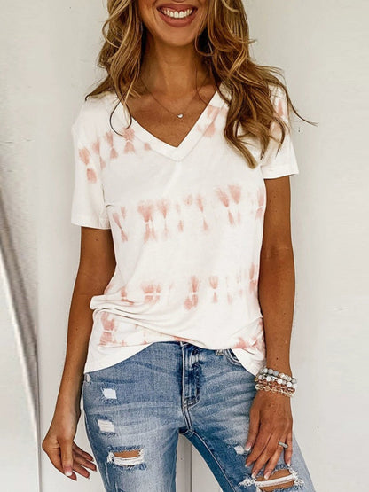 Tie - Dye Summer Silm V Neck Tops Print Short Sleeve T-shirt - Kaiju Mafia