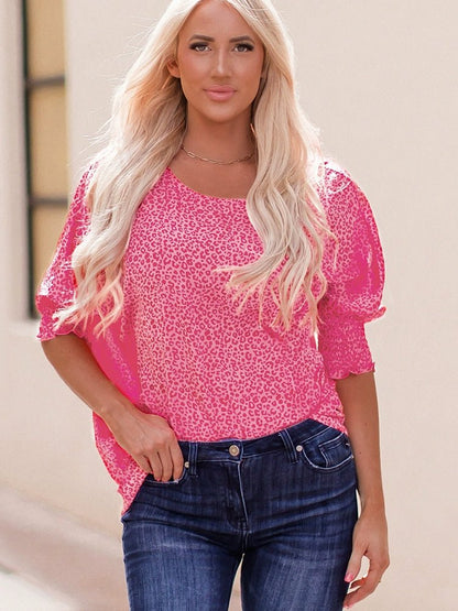 Fashion Leopard Print Print Bubble Pullover Short Sleeve Shirt - Kaiju Mafia