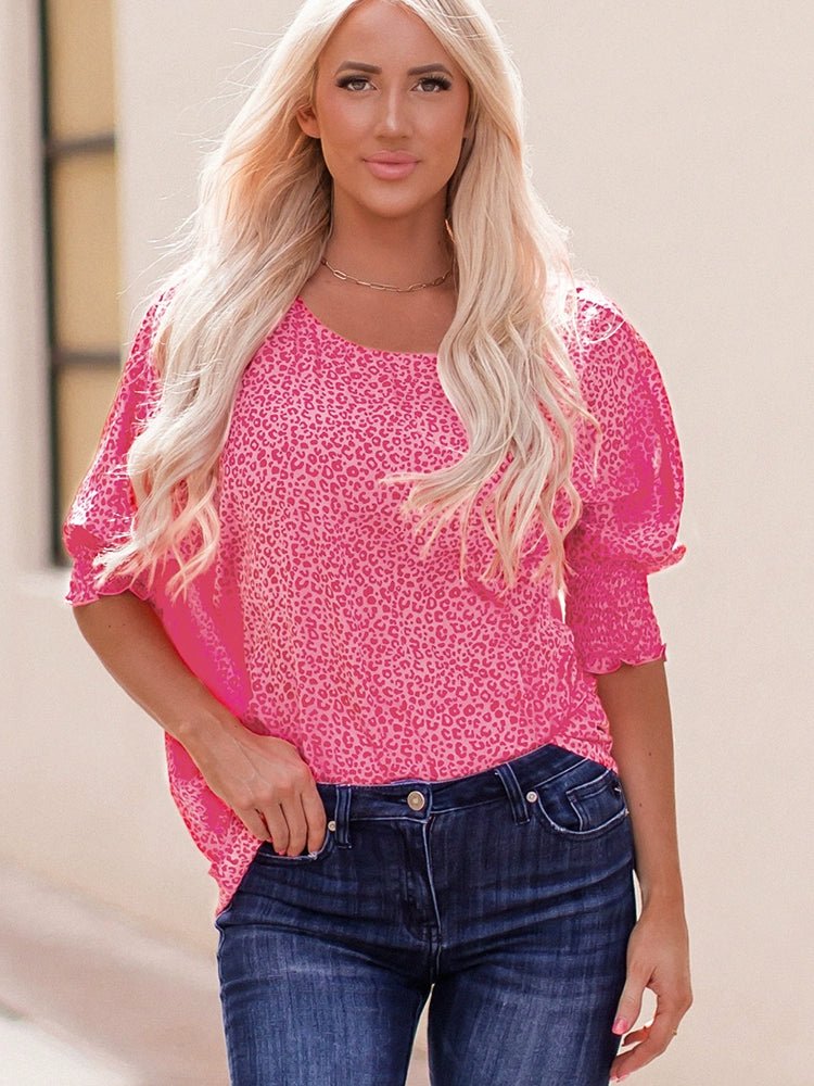 Fashion Leopard Print Print Bubble Pullover Short Sleeve Shirt - Kaiju Mafia