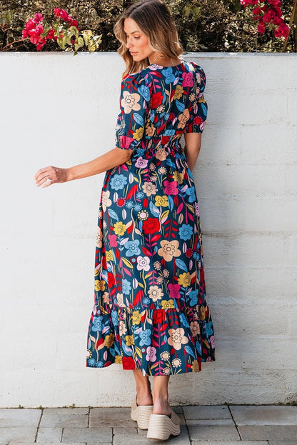 Fashion Short Sleeve Dress Summer Slimming Florals Print - Kaiju Mafia