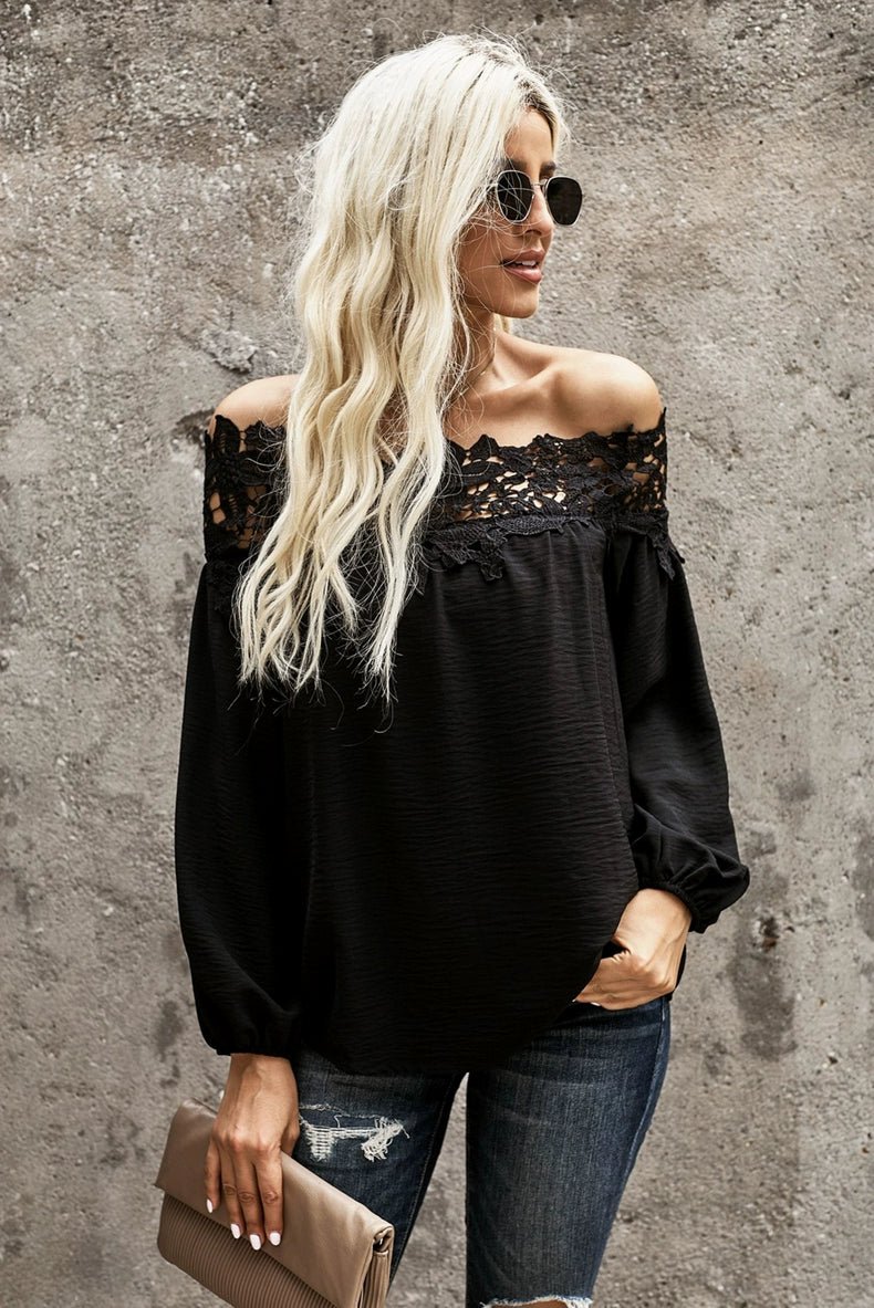off - Shoulder off - Shoulder Collar Long Sleeves Fashion Loose Lace Shirt - Kaiju Mafia