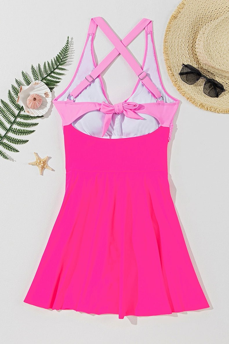 2024 Summer New Arrival One - Piece Skirt Belly Contracting Swimsuit European and American Sexy Big U - Neck Cross Strap Swimsuit for Women - Kaiju Mafia