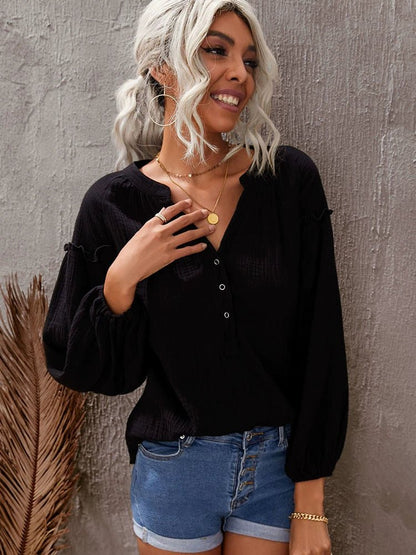 Fall New Arrival Pure Color Long Sleeves T-Shirt Female 2024 Special - Interest Design Casual Loose Plus Size Bottoming Shirt Tops V Neck Tide - Kaiju Mafia