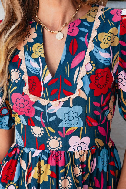 Fashion Short Sleeve Dress Summer Slimming Florals Print - Kaiju Mafia