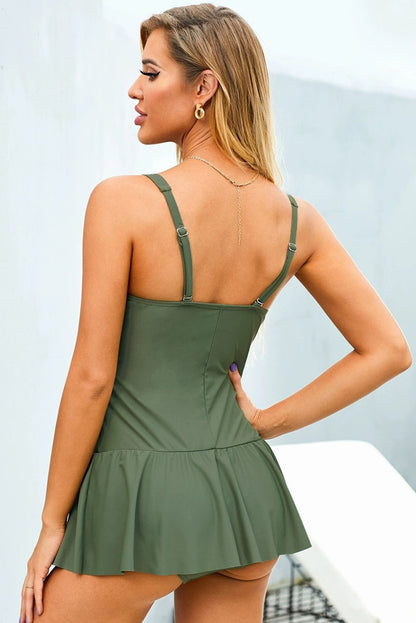 2024 Summer New Solid One - Piece Swimsuit Women European and American Sexy Sling Pleated A Word Vest - Style One - Piece Swimsuit - Kaiju Mafia