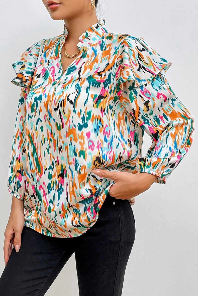 Fashion Long Sleeves Chiffon Shirt Tops Women 2024 Summer New Arrival Abstract Printing Thin and All - Matching Slim Looking Pullover Women - Kaiju Mafia