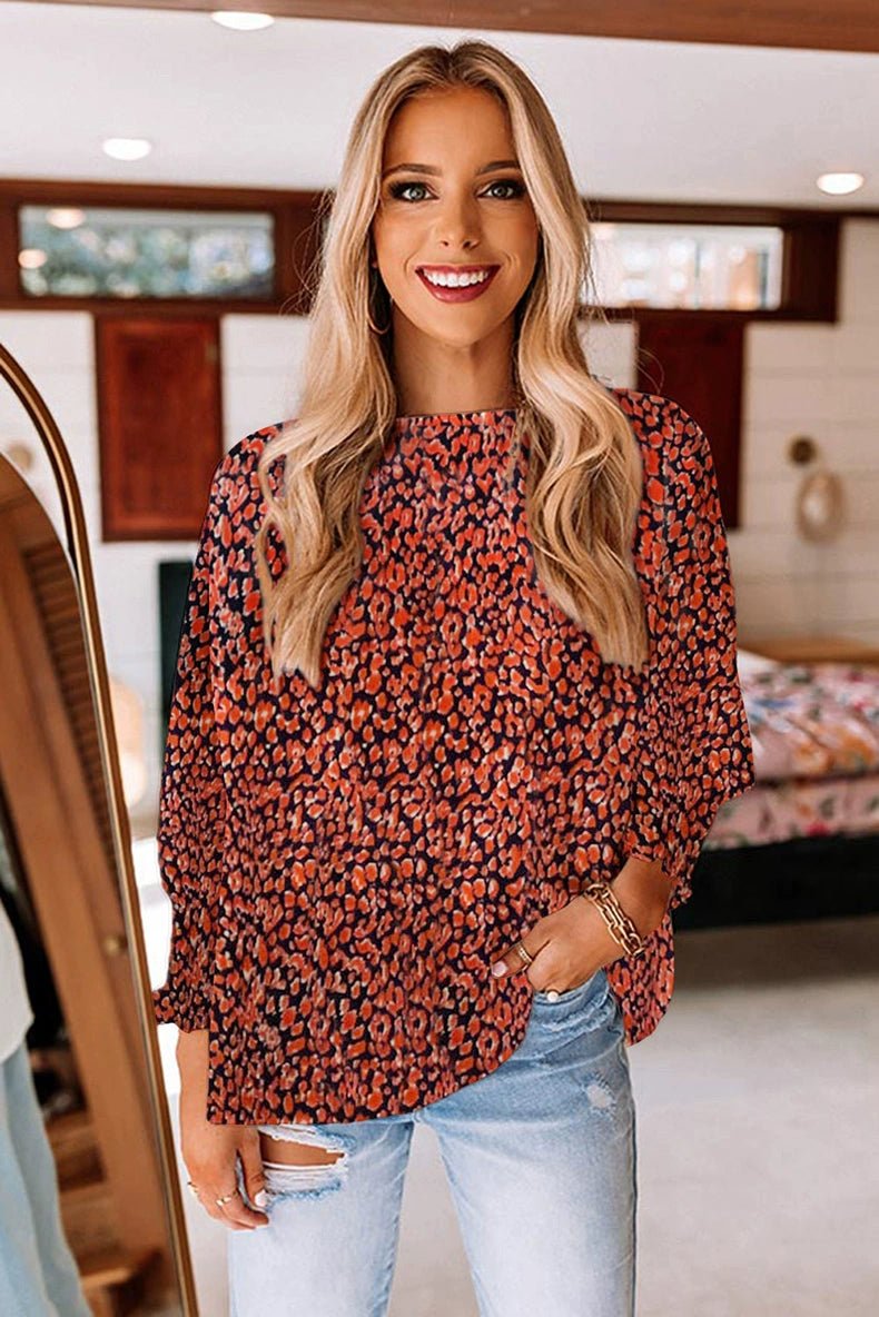 Fashion Leopard Print Print Bubble Pullover Short Sleeve Shirt - Kaiju Mafia