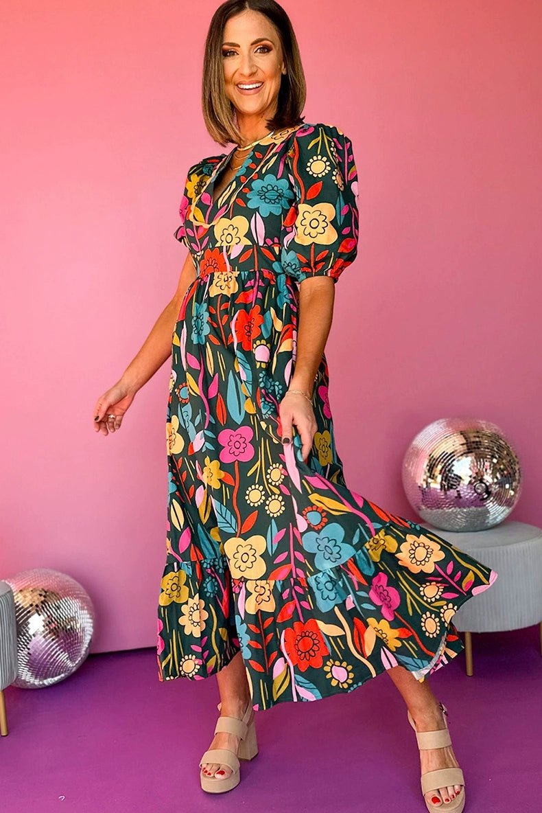 Fashion Short Sleeve Dress Summer Slimming Florals Print - Kaiju Mafia