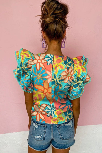 Fashion Thin Stylish Print Short Sleeve Chiffon Pullovers - Kaiju Mafia