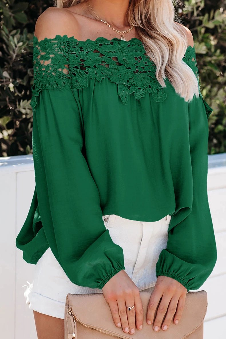 off - Shoulder off - Shoulder Collar Long Sleeves Fashion Loose Lace Shirt - Kaiju Mafia