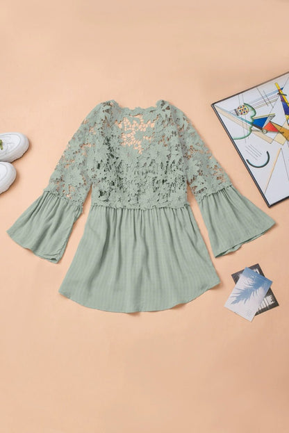 Fashion V Neck Chiffon Shirt Loose Long Sleeves Pullover Lace - Kaiju Mafia