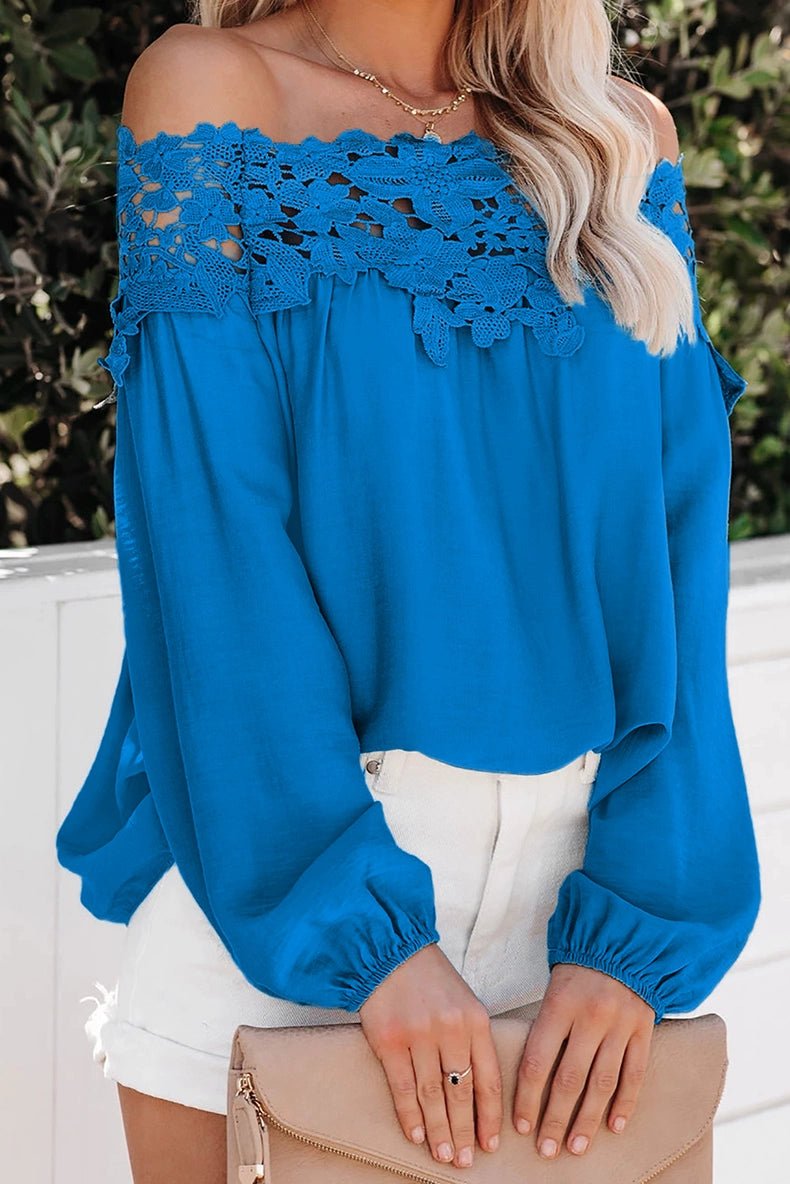 off - Shoulder off - Shoulder Collar Long Sleeves Fashion Loose Lace Shirt - Kaiju Mafia