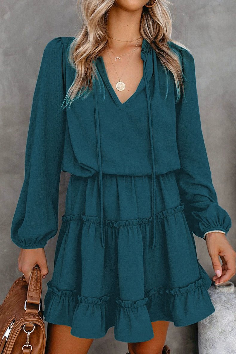 2024 Autumn Solid Color Thin Jumpsuit Skirt Fashion Slim Looking Temperament Commute Pullover Loose Knee - Length Dress Women - Kaiju Mafia