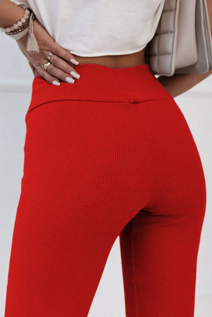 Fashion Wind Black Rib Knitting High Waist Slit Leggings Women 2024 Fall New Arrival Skinny Tappered Pants Women - Kaiju Mafia
