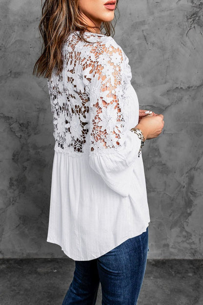 Fashion V Neck Chiffon Shirt Loose Long Sleeves Pullover Lace - Kaiju Mafia