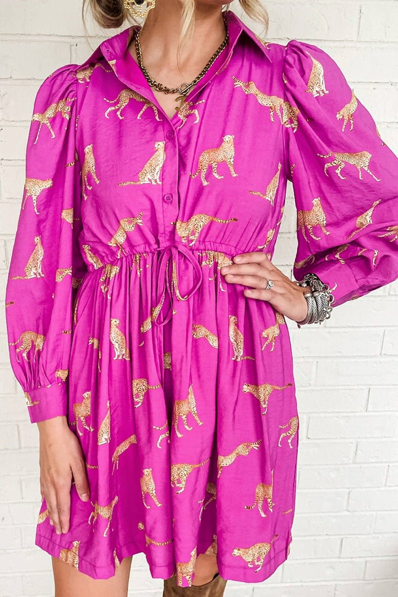 Fashion Leopard Print Long Sleeves Dress Women 2024 Spring New Arrival Casual Versatile Personality Knee - Length Skirt Short Skirt Women - Kaiju Mafia