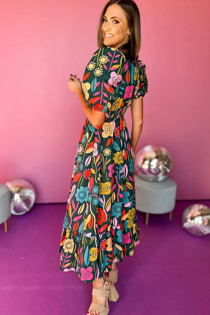Fashion Short Sleeve Dress Summer Slimming Florals Print - Kaiju Mafia