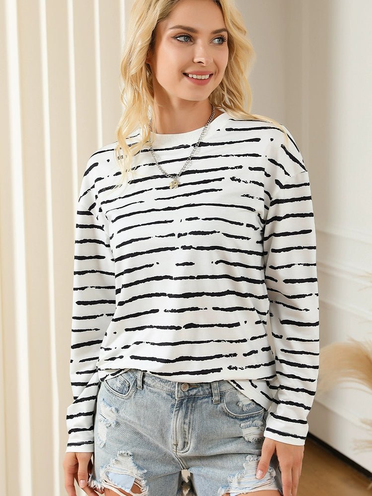 Stripes Thin Tops round Neck Pullover Long Sleeves T-shirt - Kaiju Mafia
