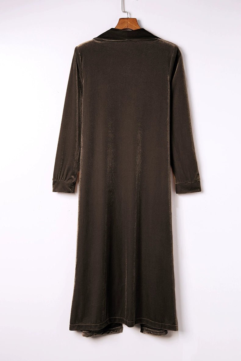 Autumn and Winter Yellow Velvet Front Pocket Mid Length Long Length Cardigan Cape Fashion New Arrival Women&
