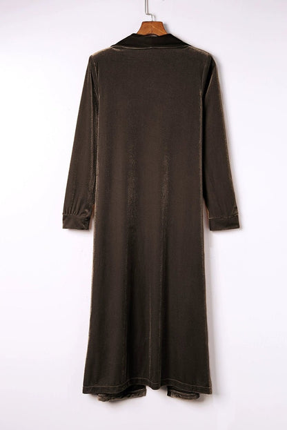 Autumn and Winter Yellow Velvet Front Pocket Mid Length Long Length Cardigan Cape Fashion New Arrival Women&