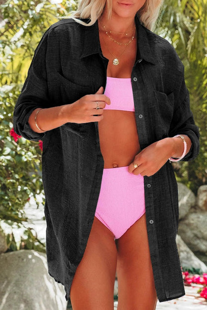 Summer New Arrival Mid Length Long Length Bikini Cover - up Chiffon Shirt for Women Fashion Beach Vacation Style Loose Sun Protective Blouse - Kaiju Mafia